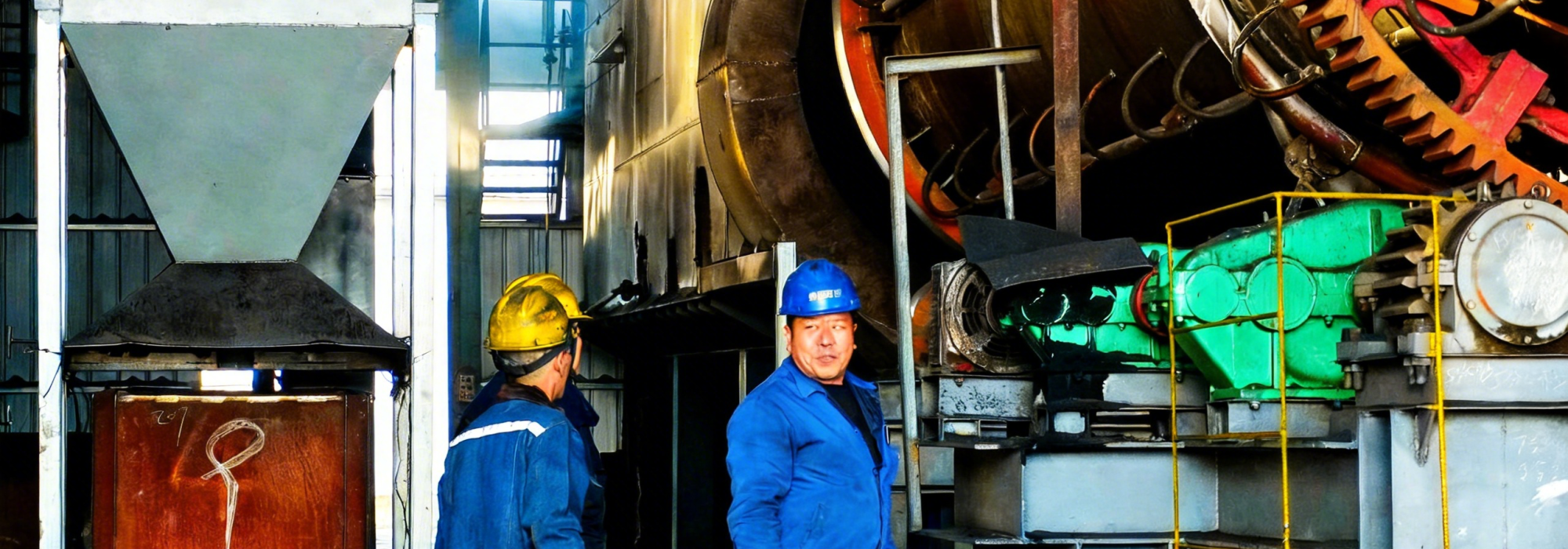 jimeng-2026-03-09-3047-调整图片色调，增强色彩饱和度和对比度，让工人的工装、设备和环境的色彩更丰富，画面...